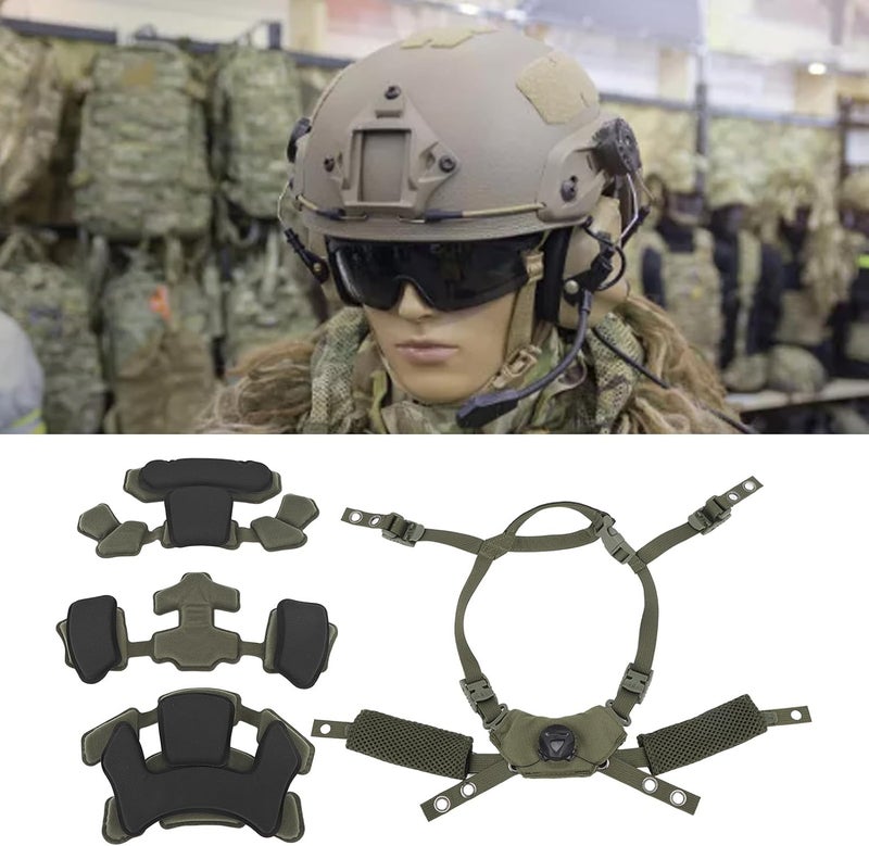 Sunicon Combat Helmet Padding Kit, Tactical Helmet Padding Kit, Tactical Helmet Dial Suspension System Chin Strap with Bolts and Screws for Scooters, Skateboards(Army Green Sponge) - Image 2